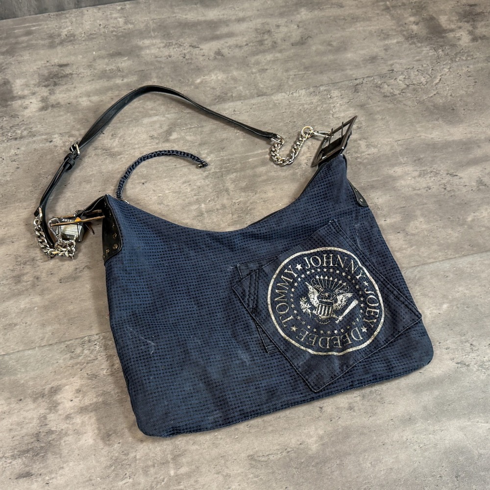 Vintage VTG Y2K 2000's 00's 123 Ramones Shoulder Grunge Punk Pattern Navy Bag